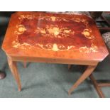 A pale Mahogany occasional table with inlaid surface and gilt scroll decoration to top