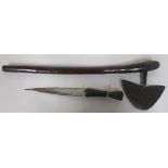 An early scarce battle axe from Southern Africa, Zulu, Sotho, Shona etc, together with a knife of