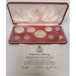 A cased proof set of Bahama Island coins, with certificate of authenticity