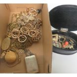 A collection of vintage and modern costume jewellery to include a marked 18ct ring, a marked 9ct