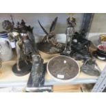 Quantity of bronze and pewter figurines