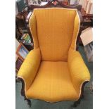 Late Victorian chair stained as mahogany, together with a pair of dining chairs