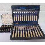 Cased set of six silver tea spoons, gross weight 1.7ozt, together with a cased set of silver