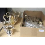 Quantity of silver plated flatware, together with a four piece tea service