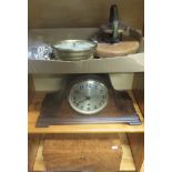 Quantity of general miscellanea to include a mantel clock, an oak box, a barometer etc