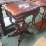 Mahogany occasional table on splayed supports with quadruped base, 35cm x 78cm x 36cm