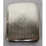 Silver cigarette case with initials engraved to the front, hallmarked for Birmingham, 1921, weight