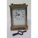 French 20th century brass carriage clock, with Roman Numeral dial, 10.5cm high