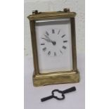 20th century brass carriage clock with Roman numerals dial, 12.5cm high