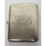 Silver cigarette case with engraved decoration and initials to the front, hallmarked for Birmingham,