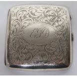 Silver cigarette case, with engraved decoration to the front and the initials E.J.D, hallmarked