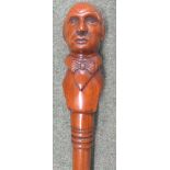 Victorian walking stick with carved finial head of a Gentleman, 85cm long