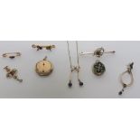 A collection of early 20th century, and later jewellery, to include two unmarked yellow metal