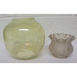 Two Victorian oil lamp shades to include a yellow shade, and a frosted glass shade