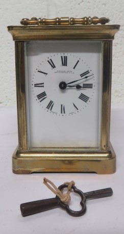 Raymond Keith gilt brass Carriage Clock, with Roman Numeral dial