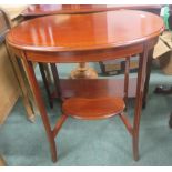 Mahogany kidney shaped occasional table inlaid in the Edwardian style, together with a table of