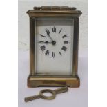 French 20th century brass carriage clock, with Roman Numeral dial, 11cm high