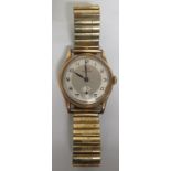 A marked 375 gold cased Record wristwatch, hallmarked for London, 1956?, with a stainless steel