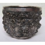 A Indian silver repousse bowl with figures and foliage decoration, weight 7.1ozt