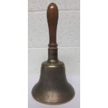 Victorian brass and turned wood hand bell, 37cm high