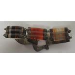 A Victorian unmarked silver (tested) banded agate and quartz buckle bracelet, with the silver