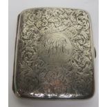 Silver cigarette case with initials engraved to the front, hallmarked for Birmingham, 1902, weight