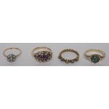 A marked 9.375 gold seed pearl and purple stone dress ring, ring size N, weight 2.8g, together