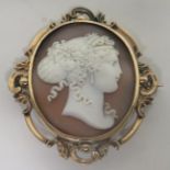 A large oval cameo in an unmarked gold (tested) surround, length approximately 6.5cm