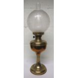 Victorian brass oil lamp, with chimney and frosted glass shade, 59cm high