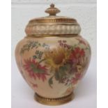 Royal Worcester blush ground pot pourri vase, with inner lid and pierced cover, the lobed body