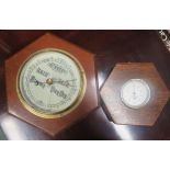 Short and Mason barometer, together with an oak cased thermometer