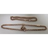 Two marked 9ct rose gold watch fob chains, adapted for bracelets, gross weight 33g