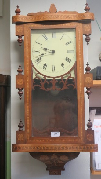 Vienna regulator wall clock with inlay to the case, and Roman Numeral dial