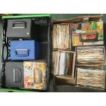 Over four hundred singles and five 1960s record cases in two boxes