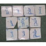 Collection of ten 18th/19th century delft tiles