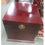 Square form mahogany storage box with brass handles