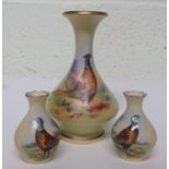 Locke and Co, Royal Worcester vase, decorated with a pheasant, 14cm high, together with a pair of