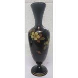Black glass vase, with floral decoration