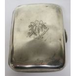 Silver cigarette case with engraved decoration to the front centre, and May 15th 1908 to the front