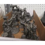 Collection of nine pewter figurines to include, The Lavender Girl, The Rabbit Man, and seven
