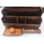 Mahogany desk tidy, together with other items