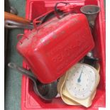 Petrol can, kitchen scales and other general miscellanea