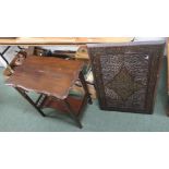 An oak carved table top together with a table