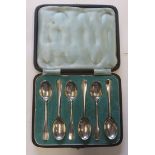 Cased set of six silver tea spoons, hallmarked for Sheffield 1941, gross weight 5.5ozt