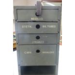 A USA World War II Army Field Medical Cabinet, made of wood with metal handle and fastener and the