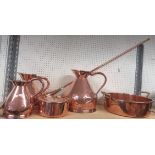 Quantity of copper ware to include three graduating jugs