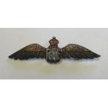 A silver gilt RAF wings brooch, the length 5.5cm, weight 7.3g