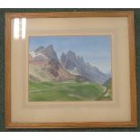 Enid Vale - Morning Rolle Pass, watercolour on cloth, signed, dated 1934 and titled, labelled verso,