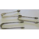 Three pairs of hallmarked silver sugar tongs, gross weight 3ozt