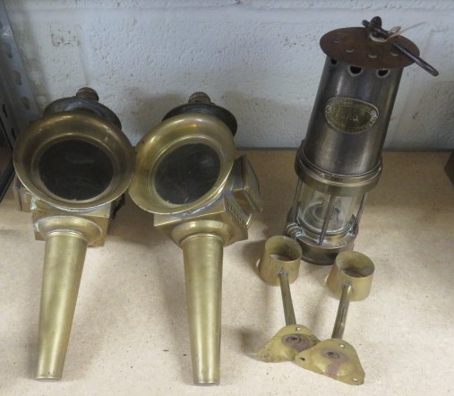 Pair of coach lamps, together with a GPO lamp etc